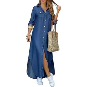 Denim Dress Button Front Maxi Shirt Dress blue jean dress